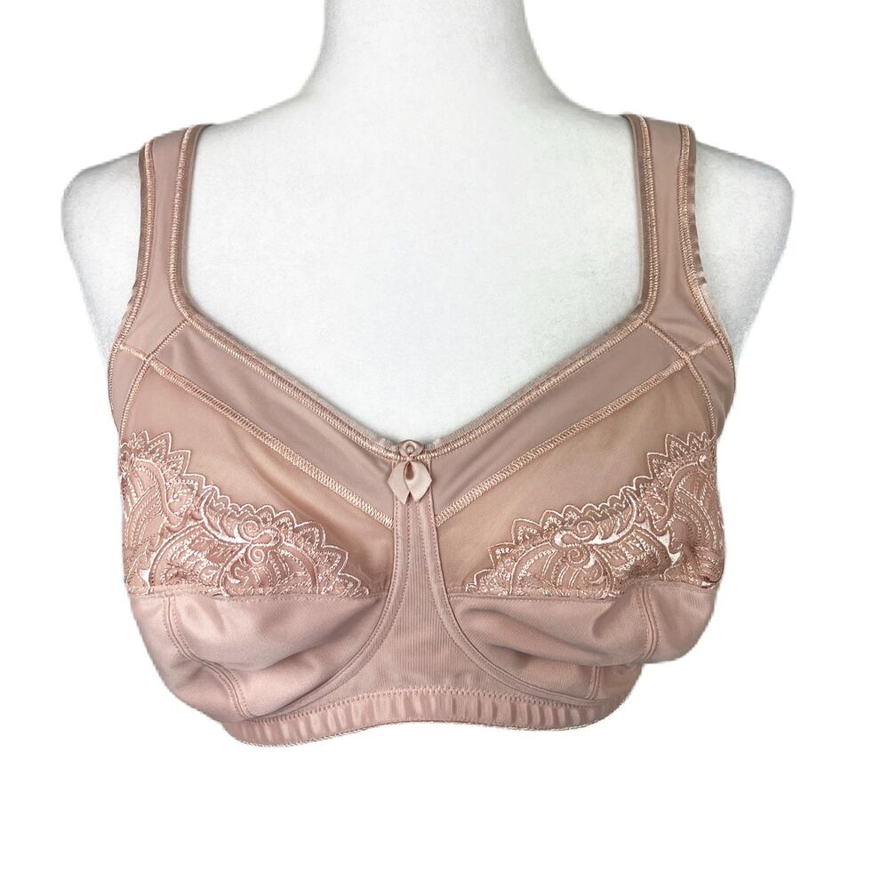 Amoena Bra Women 36DD Nude Beige Isadora SB Wire Free Floral Lace Pocketed Bra